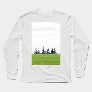 White Sky, Green Trees, and Field Long Sleeve T-Shirt